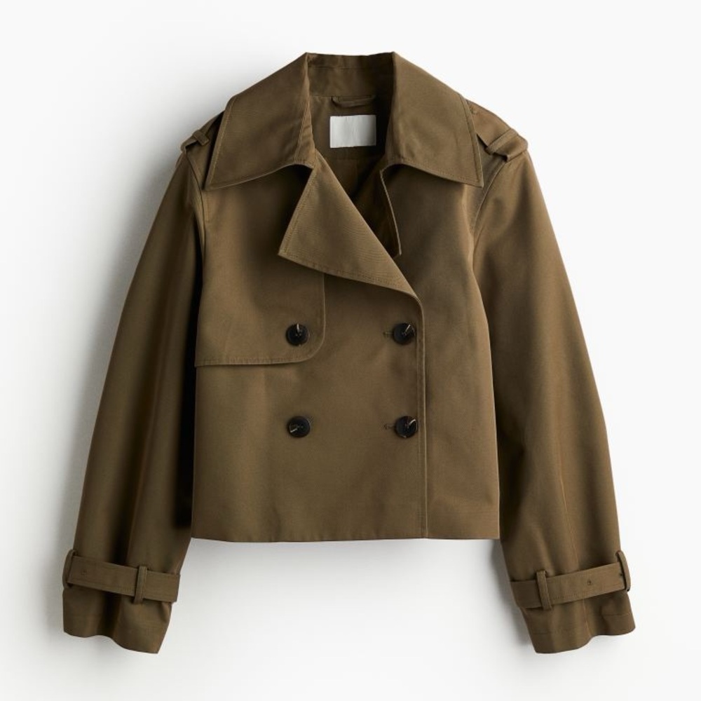 H&M Cropped Trench Coat in Olive Green